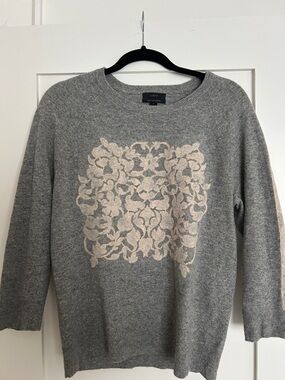 J. Crew Gray Crewneck Sweater with Blush Floral Motif